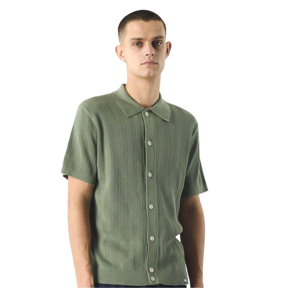 Pretty Green Mens Ribbed Regular Short-Sleeved Shirt / Green